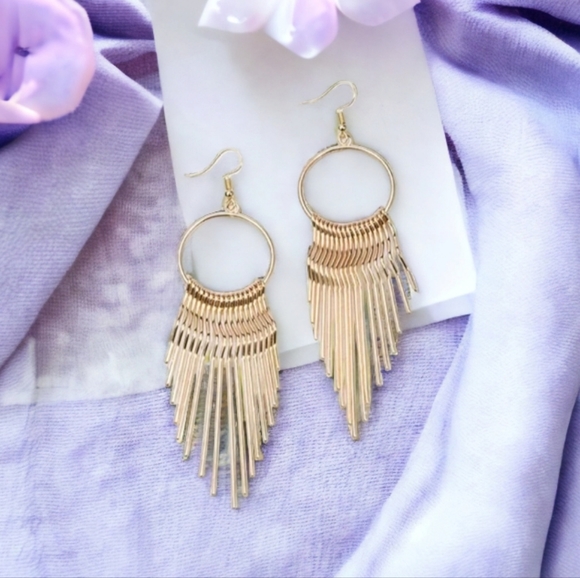 Gold Drop Dangling Earrings - Picture 2 of 11